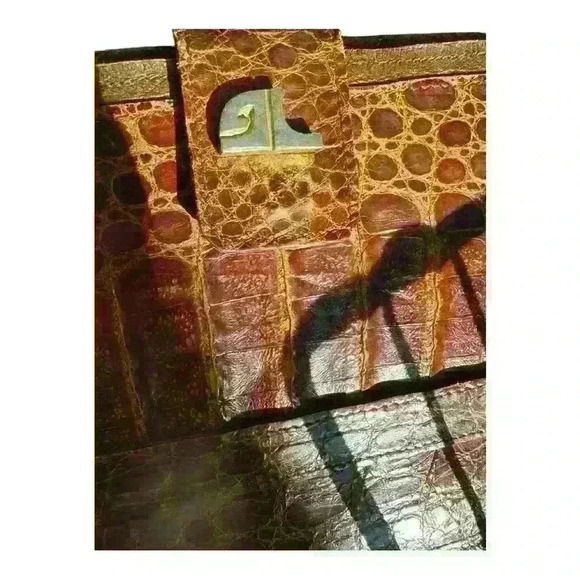 Vintage Brown Crocodile‎ Leather Envelope Handbag Clutch Crossbody Hand Strap - Picture 7 of 16